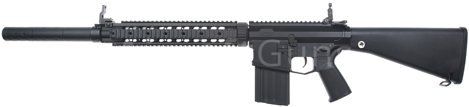 SR25 RAS, pevná pažba, tlumič, Black, Cyma Platinum, CM.098